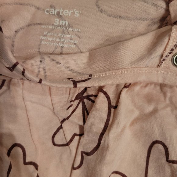 Carter's Baby Girls 2-Pc Bodysuit Set, Pink Shirt Purple Flowers & Pants w Bows - Picture 3 of 12